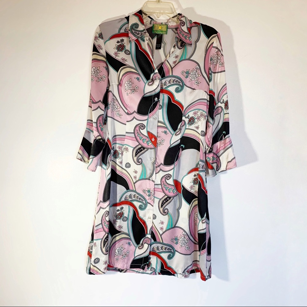Tracy Porter 100% Silk Graphic Midi Dress